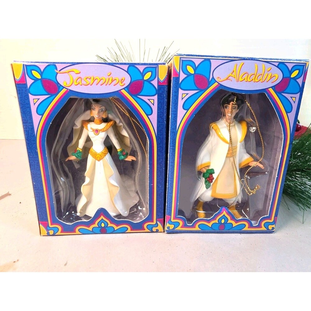 NOS 1997 Grolier Disney First Issue Jasmine & Aladdin Christmas Ornaments